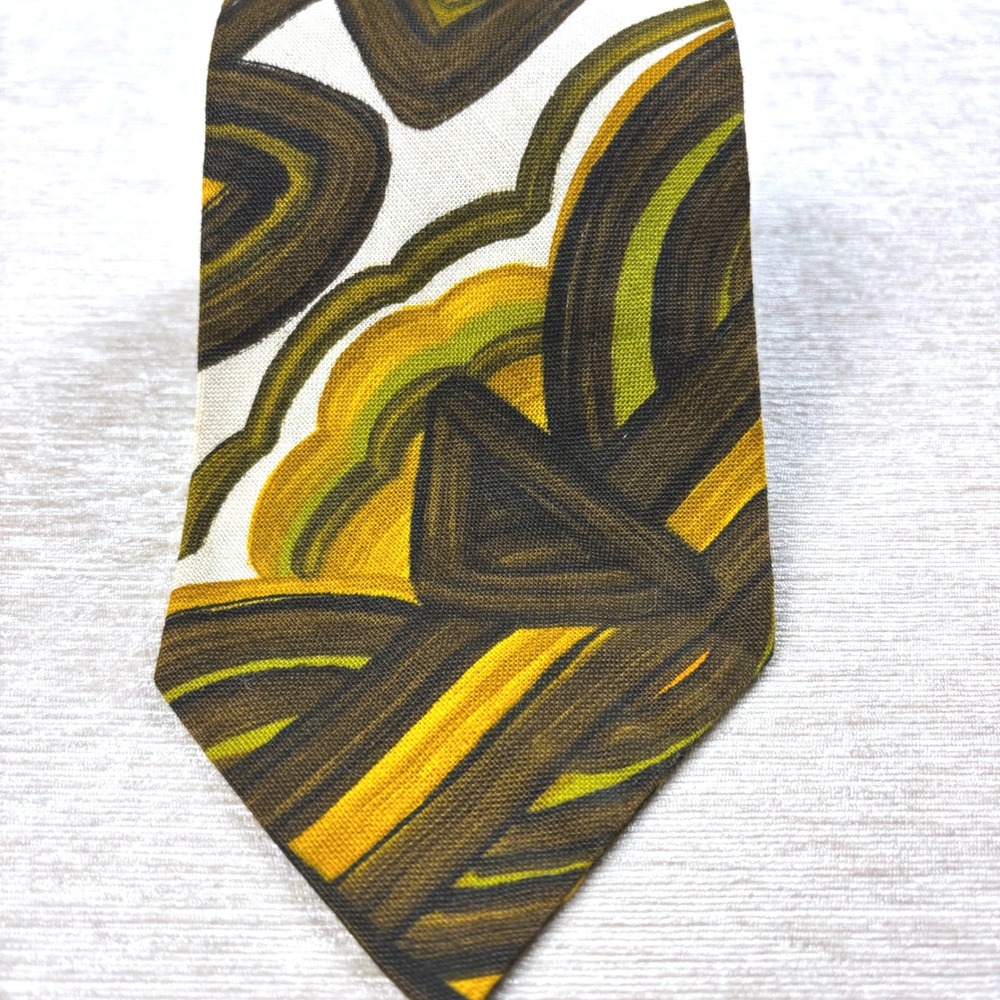 Vintage 70s Kanaka Hawaiian Style Barkcloth Brown Orange White Tie 58" EUC